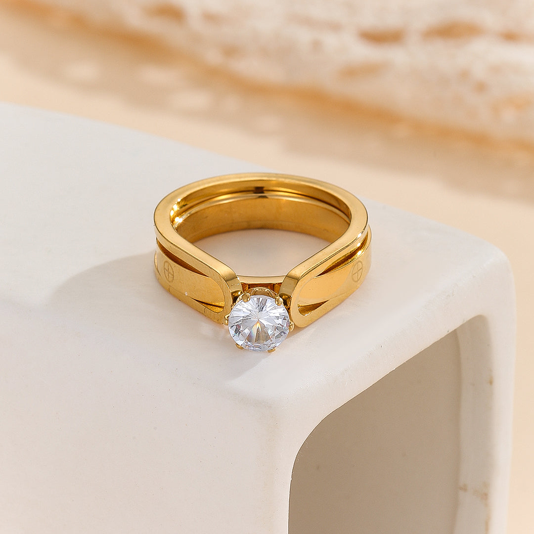 Vibesbuy® Elegant Golden Dou Halo Ring